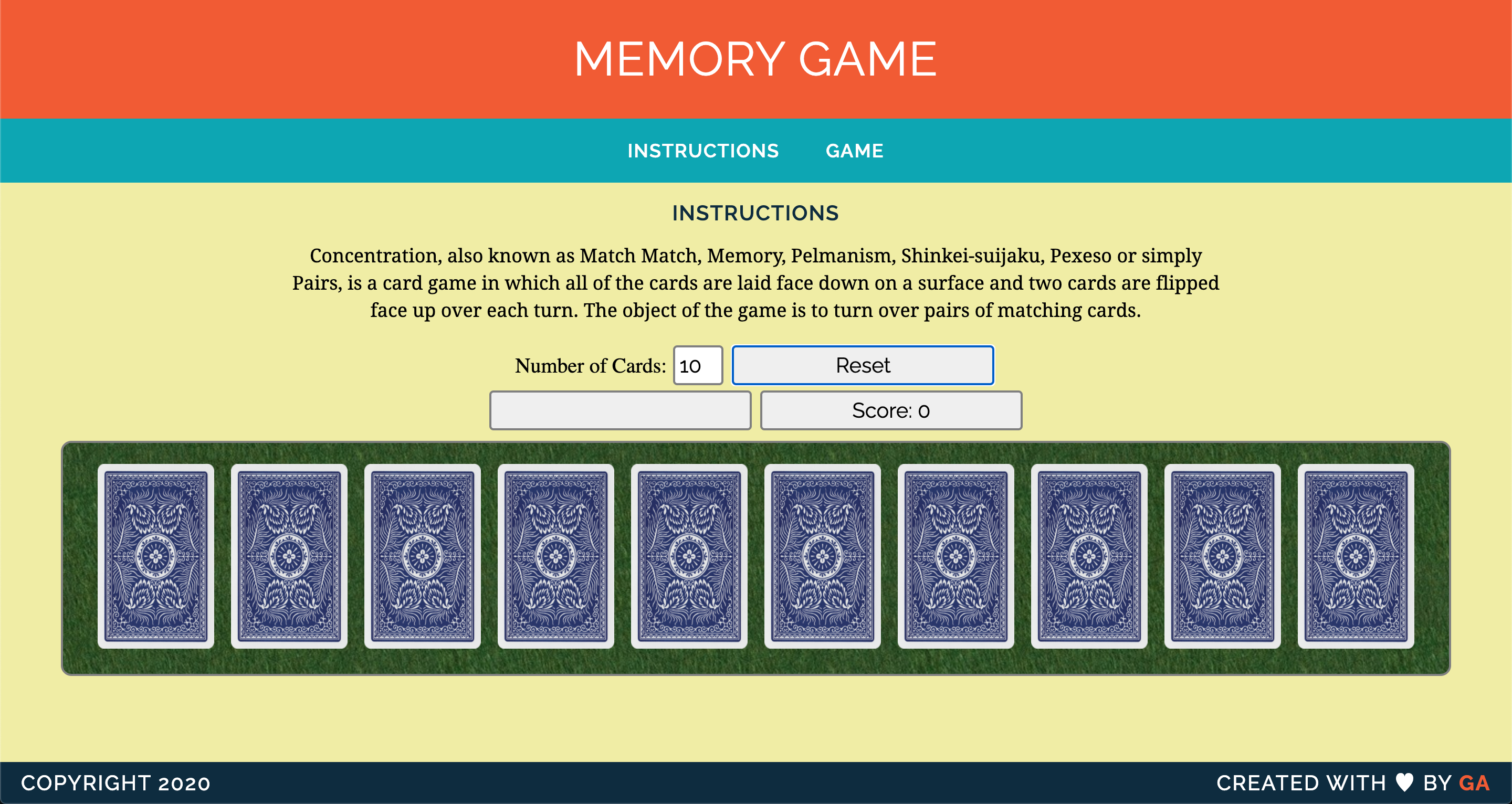 Memory Card Game screenshot