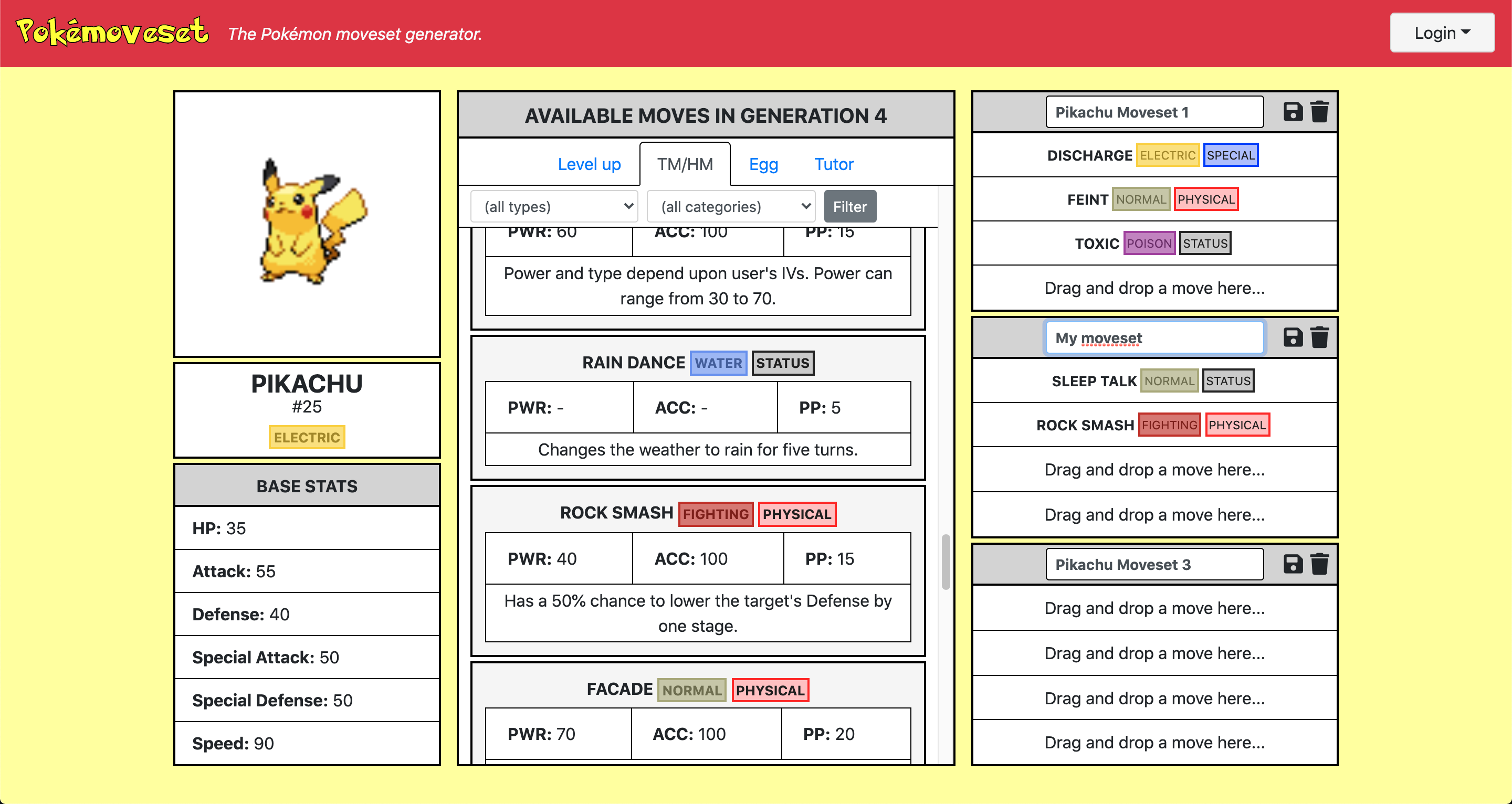 Pokémoveset - search results screen